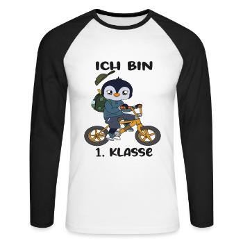Ich Bin 1 Klasse Einschulung Schulanfang - Unisex Baseballshirt langarm - Weiß/Schwarz - Vorne - Nik (191cm)