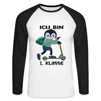 Ich Bin 1 Klasse Einschulung Schulanfang - Unisex Baseballshirt langarm - Weiß/Schwarz - Vorne - Nik (191cm)