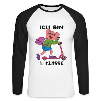 Ich Bin 1 Klasse Einschulung Schulanfang - Unisex Baseballshirt langarm - Weiß/Schwarz - Vorne - Nik (191cm)