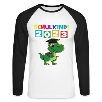 Schulkind 2023 Einschulung 2023 Schulanfang - Unisex Baseballshirt langarm - Weiß/Schwarz - Vorne - Nik (191cm)