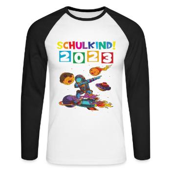 Schulkind 2023 Einschulung 2023 Schulanfang - Unisex Baseballshirt langarm - Weiß/Schwarz - Vorne - Nik (191cm)