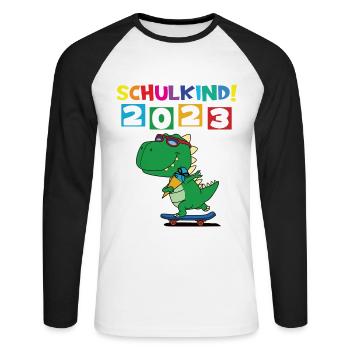 Schulkind 2023 Einschulung 2023 Schulanfang - Unisex Baseballshirt langarm - Weiß/Schwarz - Vorne - Nik (191cm)