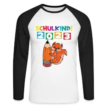 Schulkind 2023 Einschulung 2023 Schulanfang - Unisex Baseballshirt langarm - Weiß/Schwarz - Vorne - Nik (191cm)
