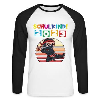 Schulkind 2023 Einschulung 2023 Schulanfang - Unisex Baseballshirt langarm - Weiß/Schwarz - Vorne - Nik (191cm)