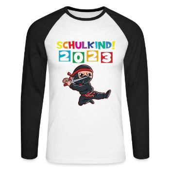 Schulkind 2023 Einschulung 2023 Schulanfang - Unisex Baseballshirt langarm - Weiß/Schwarz - Vorne - Nik (191cm)