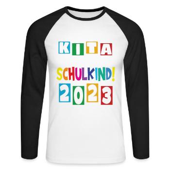 Schulkind 2023 Einschulung 2023 Schulanfang - Unisex Baseballshirt langarm - Weiß/Schwarz - Vorne - Nik (191cm)