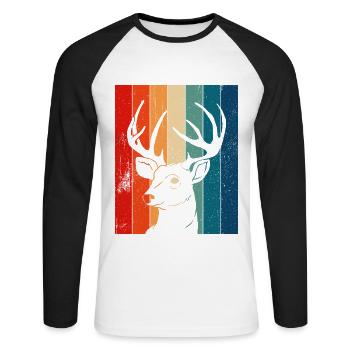 Rétro Taxidermiste Cerf - T-shirt baseball manches longues Homme - blanc/noir - Devant - Nik (191cm)