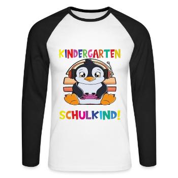 Tschüss Kindergarten Ich Bin Jetzt Ein Schulkind! - Unisex Baseballshirt langarm - Weiß/Schwarz - Vorne - Nik (191cm)