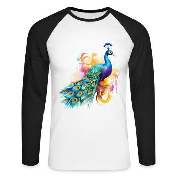 Peacock Flowers Peacock Feather Exotic Colorful Colorful - Unisex Long Sleeve Baseball T-Shirt - white/black - Front - Nik (191cm)