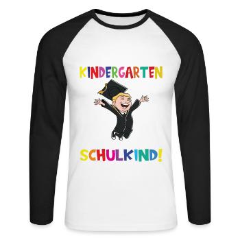 Tschüss Kindergarten Ich Bin Jetzt Ein Schulkind! - Unisex Baseballshirt langarm - Weiß/Schwarz - Vorne - Nik (191cm)