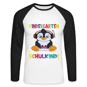 Tschüss Kindergarten Ich Bin Jetzt Ein Schulkind! - Unisex Baseballshirt langarm - Weiß/Schwarz - Vorne - Nik (191cm)