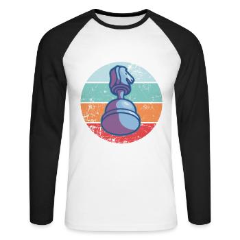 Pièce d’échecs vintage Pièce d’échecs rétro - T-shirt baseball manches longues Homme - blanc/noir - Devant - Nik (191cm)
