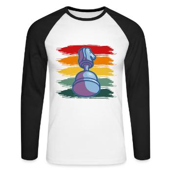 Pièce d’échecs vintage Pièce d’échecs rétro - T-shirt baseball manches longues Homme - blanc/noir - Devant - Nik (191cm)