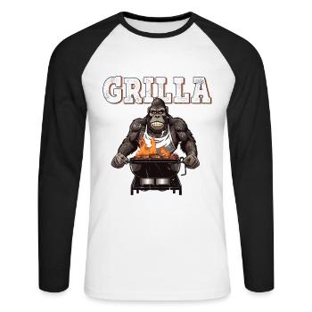 Grillen Grilla Griller Gorilla BBQ Spruch Lustig - Unisex Baseballshirt langarm - Weiß/Schwarz - Vorne - Nik (191cm)
