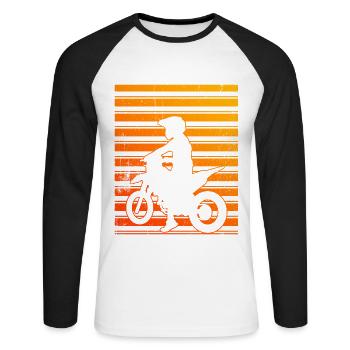Moto Vintage Rétro Motocyclisme - T-shirt baseball manches longues Homme - blanc/noir - Devant - Nik (191cm)