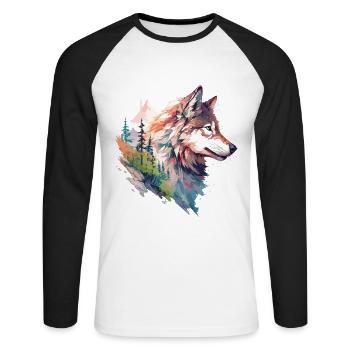 Wolf Wolf’s Head Nature Wilderness Adventure Art forestier - T-shirt baseball manches longues Homme - blanc/noir - Devant - Nik (191cm)