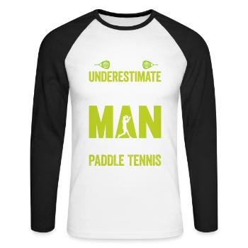Ne sous-estimez jamais un vieil homme joue au paddle-tennis - T-shirt baseball manches longues Homme - blanc/noir - Devant - Nik (191cm)