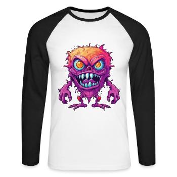 Halloween Monster Zombie Gruselig Horror Kostüm - Unisex Baseballshirt langarm - Weiß/Schwarz - Vorne - Nik (191cm)