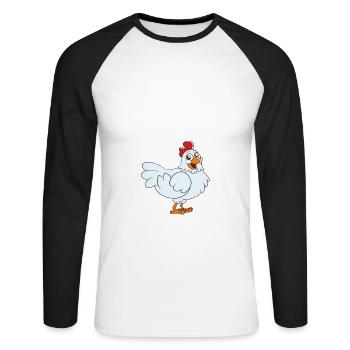 Drôle de poulet disant poulet - T-shirt baseball manches longues Homme - blanc/noir - Devant - Nik (191cm)