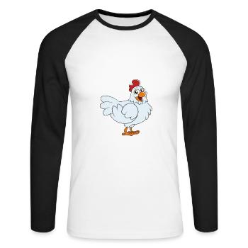Drôle de poulet disant poulet - T-shirt baseball manches longues Homme - blanc/noir - Devant - Nik (191cm)