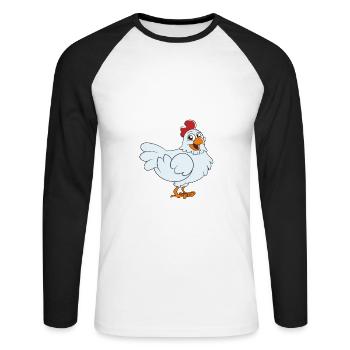 Drôle de poulet disant poulet - T-shirt baseball manches longues Homme - blanc/noir - Devant - Nik (191cm)