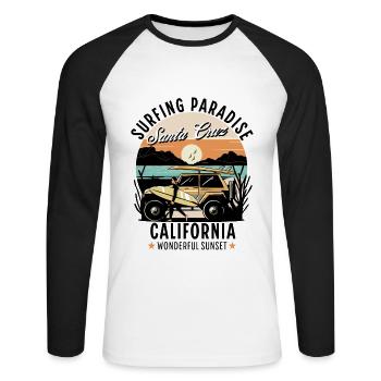 Santa Cruz, Kalifornien, Wunderschöner Sonnenuntergang - Unisex Baseballshirt langarm - Weiß/Schwarz - Vorne - Nik (191cm)