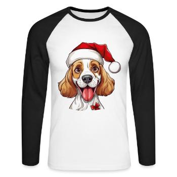 Chien Noël Père Noël Chien Père Noël Chapeau - T-shirt baseball manches longues Homme - blanc/noir - Devant - Nik (191cm)