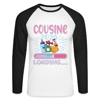 Cousine werden Cousine 2024 - Unisex Baseballshirt langarm - Weiß/Schwarz - Vorne - Nik (191cm)