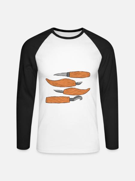 Wood Shining Wood Carving - Unisex Long Sleeve Baseball T-Shirt - white/black