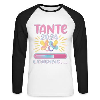 Tante 2024 Loading Tante werden 2024 - Unisex Baseballshirt langarm - Weiß/Schwarz - Vorne - Nik (191cm)