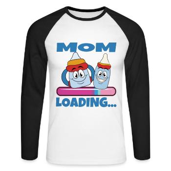 Maman 2024 Enceinte Maman Grossesse - T-shirt baseball manches longues Homme - blanc/noir - Devant - Nik (191cm)