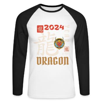 Chinese New Year Year Of The Dragon 2024 - Unisex Long Sleeve Baseball T-Shirt - white/black - Front - Nik (191cm)