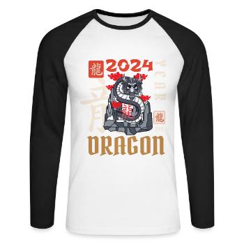 Chinese New Year Year Of The Dragon 2024 - Unisex Long Sleeve Baseball T-Shirt - white/black - Front - Nik (191cm)