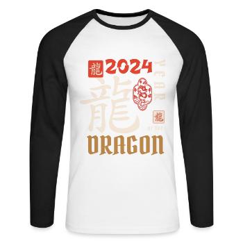 Chinese New Year Year Of The Dragon 2024 - Unisex Long Sleeve Baseball T-Shirt - white/black - Front - Nik (191cm)