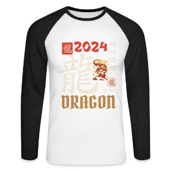Chinese New Year Year Of The Dragon 2024 - Unisex Long Sleeve Baseball T-Shirt - white/black - Front - Nik (191cm)