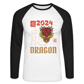 Chinese New Year Year Of The Dragon 2024 - Unisex Long Sleeve Baseball T-Shirt - white/black - Front - Nik (191cm)