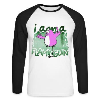 I am a Flaminguin - Unisex Baseballshirt langarm - Weiß/Schwarz - Vorne - Nik (191cm)