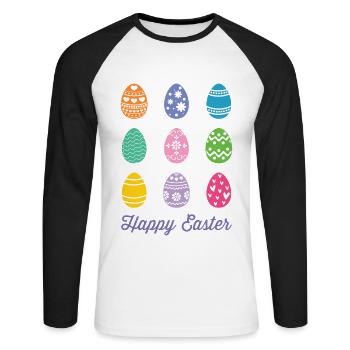 Frohe Ostern - Unisex Baseballshirt langarm - Weiß/Schwarz - Vorne - Nik (191cm)
