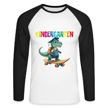 School Enrollment Dino Back to School - Unisex Long Sleeve Baseball T-Shirt - white/black - Front - Nik (191cm)