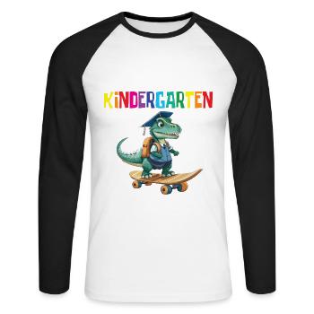 School Enrollment Dino Back to School - Unisex Long Sleeve Baseball T-Shirt - white/black - Front - Nik (191cm)