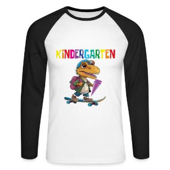 School Enrollment Dino Back to School - Unisex Long Sleeve Baseball T-Shirt - white/black - Front - Nik (191cm)