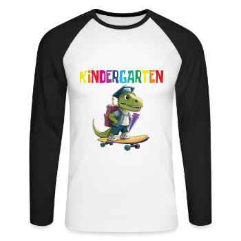School Enrollment Dino Back to School - Unisex Long Sleeve Baseball T-Shirt - white/black - Front - Nik (191cm)