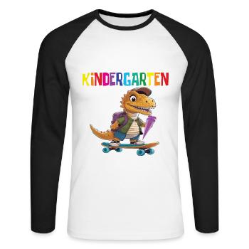 School Enrollment Dino Back to School - Unisex Long Sleeve Baseball T-Shirt - white/black - Front - Nik (191cm)