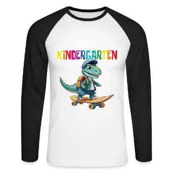 School Enrollment Dino Back to School - Unisex Long Sleeve Baseball T-Shirt - white/black - Front - Nik (191cm)