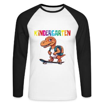 Inscription à l’école Dino Retour à l’école - T-shirt baseball manches longues Homme - blanc/noir - Devant - Nik (191cm)