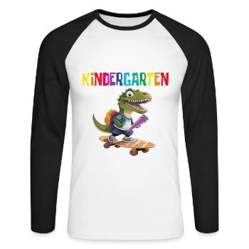 School Enrollment Dino Back to School - Unisex Long Sleeve Baseball T-Shirt - white/black - Front - Nik (191cm)