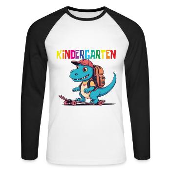 School Enrollment Dino Back to School - Unisex Long Sleeve Baseball T-Shirt - white/black - Front - Nik (191cm)