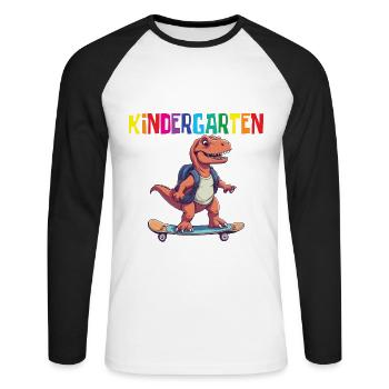 School Enrollment Dino Back to School - Unisex Long Sleeve Baseball T-Shirt - white/black - Front - Nik (191cm)