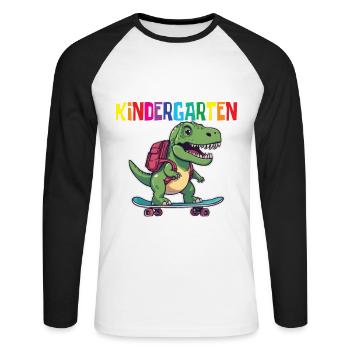 School Enrollment Dino Back to School - Unisex Long Sleeve Baseball T-Shirt - white/black - Front - Nik (191cm)