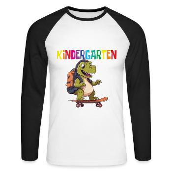 School Enrollment Dino Back to School - Unisex Long Sleeve Baseball T-Shirt - white/black - Front - Nik (191cm)